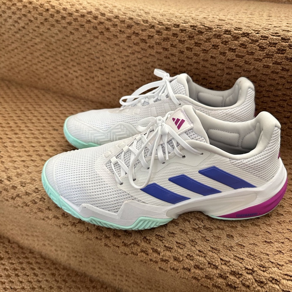Adidas Women's White and Blue Sneakers
